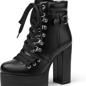 Women High Heel Boots Polyurethane Suede Platform Chunky Heel Lace Up